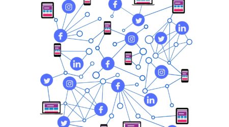 a graphic of loads of phones being connected in a big blue map.